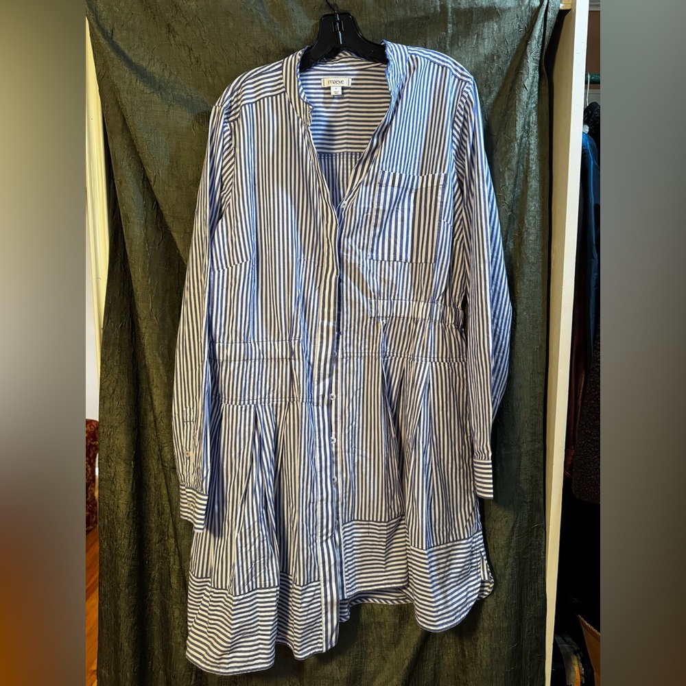 Maeve Blue and White Striped Shirt Dress